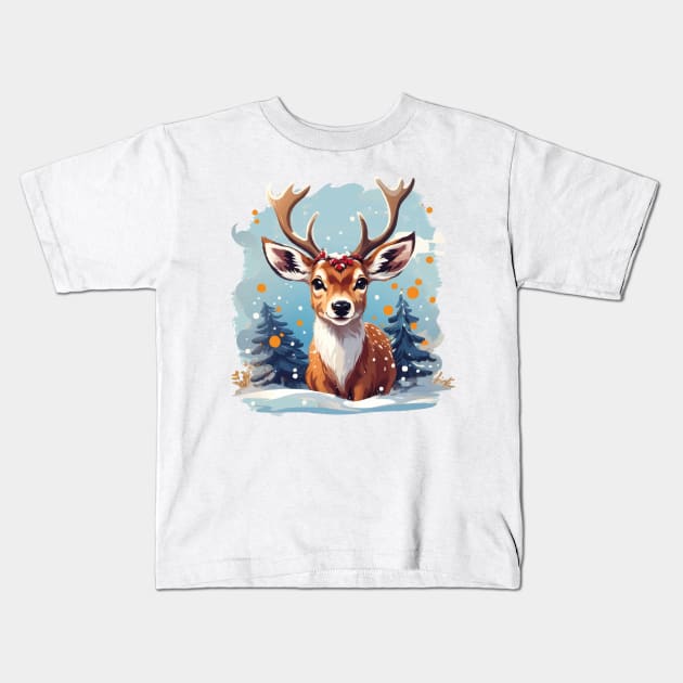 Chrismtas deer design, christmas scene with deer Kids T-Shirt by colorbyte